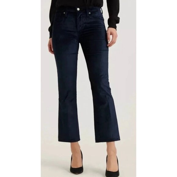 Lucky Brand Women's Ava Blue Velvet Crop Mini Boot Pants Mid Rise SZ 4 27 - Picture 1 of 9